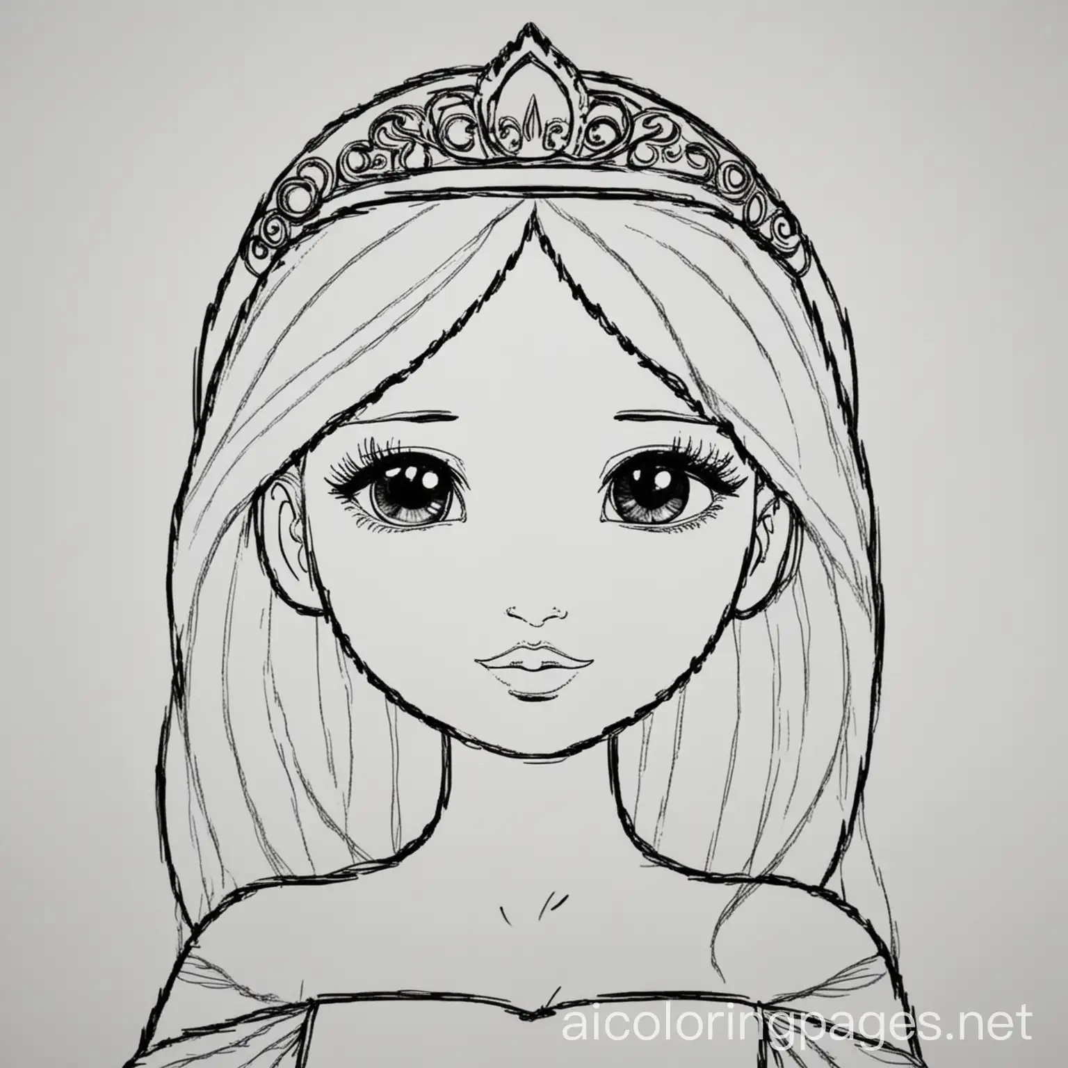 princess, Coloring Page, black and white, line art, white background, Simplicity, Ample White Space. The background of the coloring page is plain white to make it easy for young children to color within the lines. The outlines of all the subjects are easy to distinguish, making it simple for kids to color without too much difficulty, Coloring Page, black and white, line art, white background, Simplicity, Ample White Space. The background of the coloring page is plain white to make it easy for young children to color within the lines. The outlines of all the subjects are easy to distinguish, making it simple for kids to color without too much difficulty