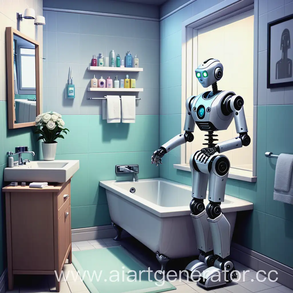 Робот в ванной как в SIMS