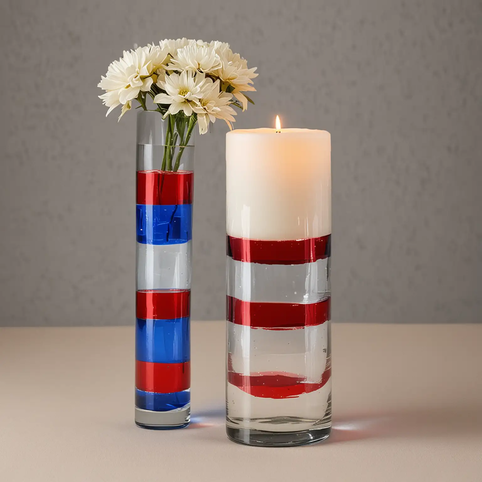 simple cylinder glass vase wedding centerpiece DIY decorated with red white and blue