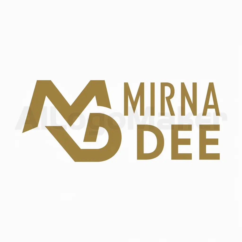 a logo design,with the text "Mirna DEE", main symbol:Name to Display : Mirna DEE, Logo Type: Monogram, Primary Colors: GOLD, Design Style: Modern and Minimalist, Dynamic and Energetic, Letter Composition: Integrate the letters 'M' and 'D' into a cohesive shape that is easily recognizable, Experiment with various geometric forms to creatively combine the letters, Typography: Choose a bold and clear sans-serif font, ensuring each letter is legible and harmonious when combined, Message to Convey: Professionalism, Boldness, Elegance,Moderate,clear background