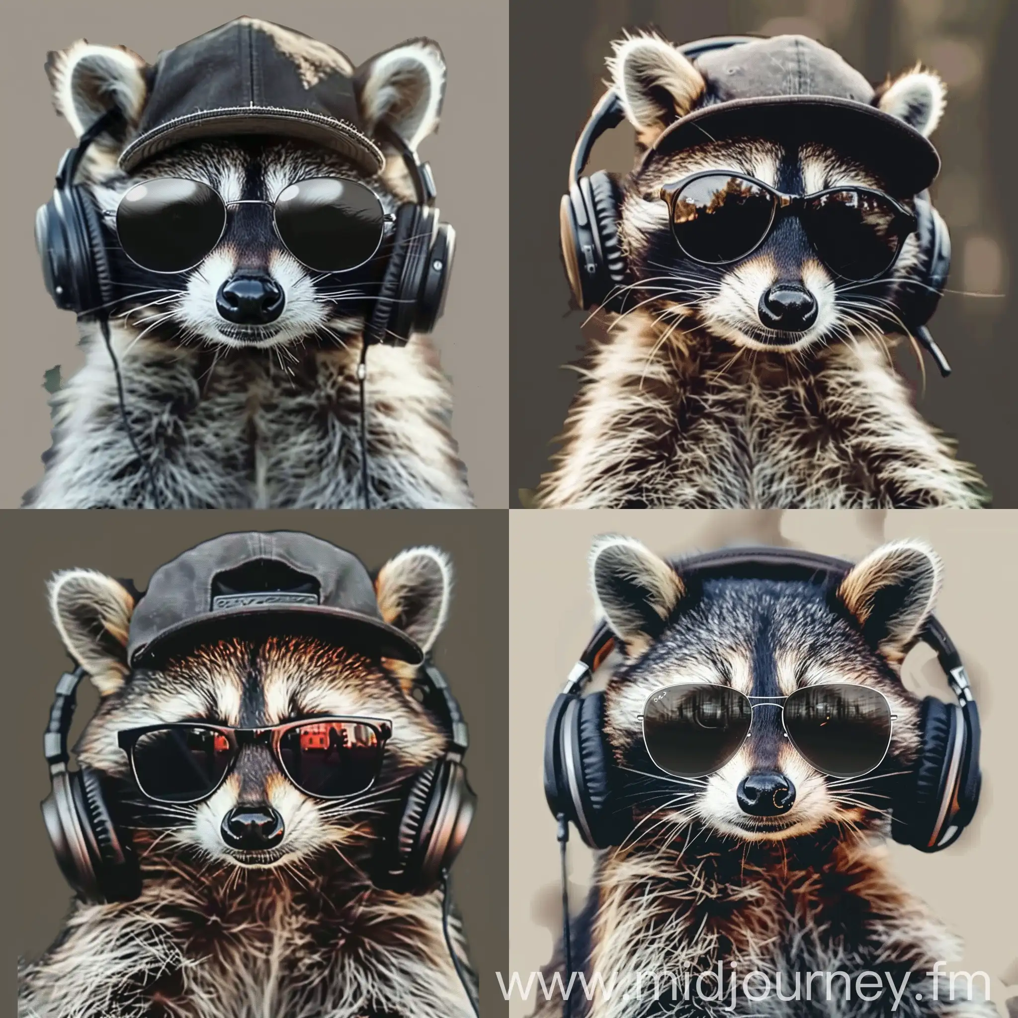 Cool Raccoon Portrait with Backward Cap Sunglasses and Headphones |  JourneyArt