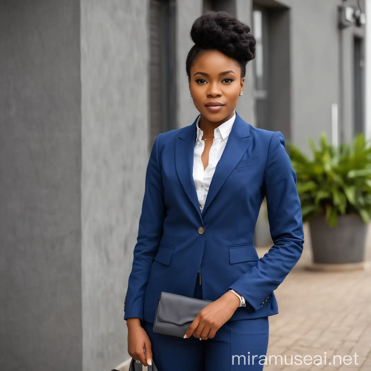Professional Nigerian Woman in Blue Suit with Natural Color