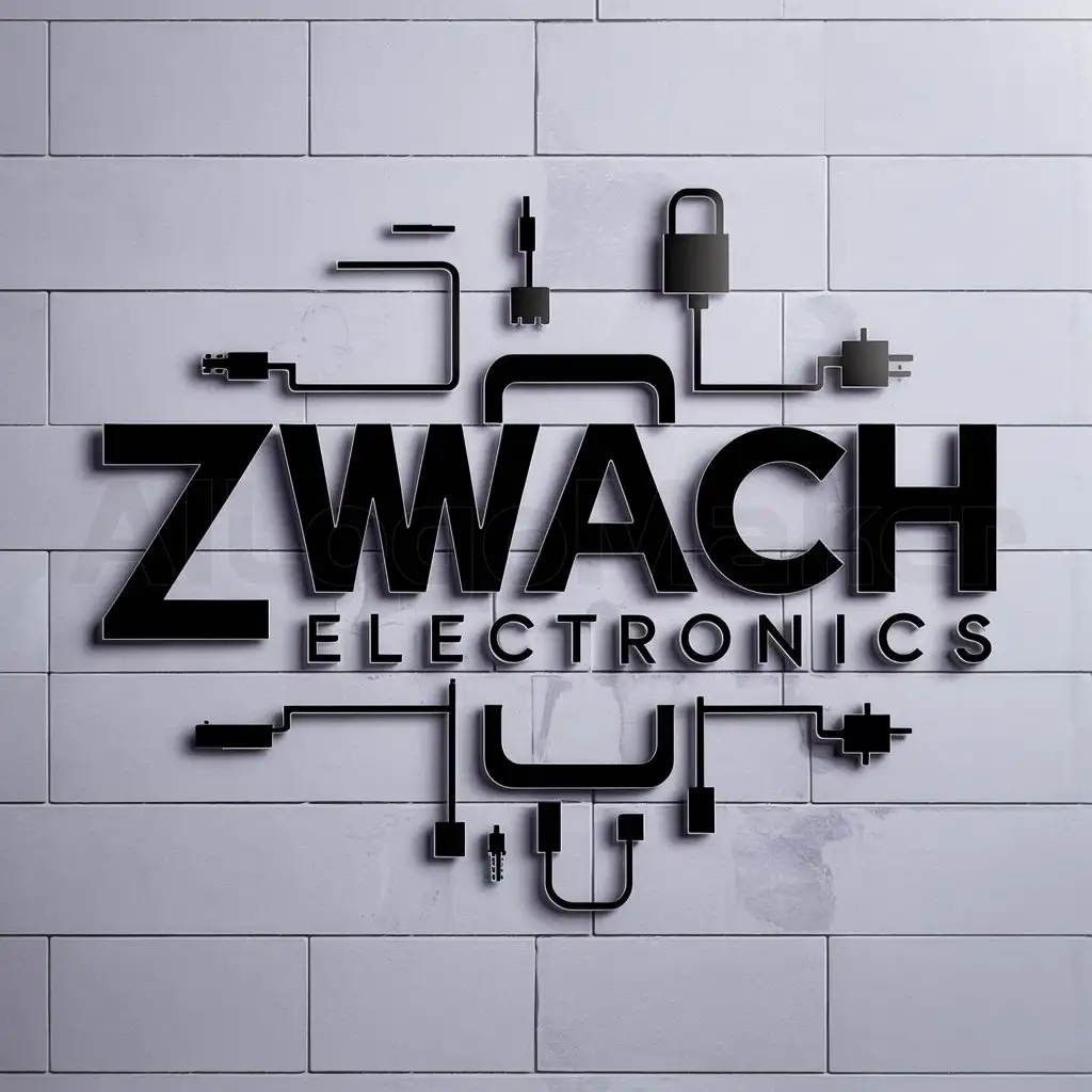 a logo design,with the text "Create a logo with title 'ZWACH Electronics' a business of 'mobile phone and accessories off' ", main symbol:Mobile phone with cables etc,Moderate,be used in Retail industry,clear background