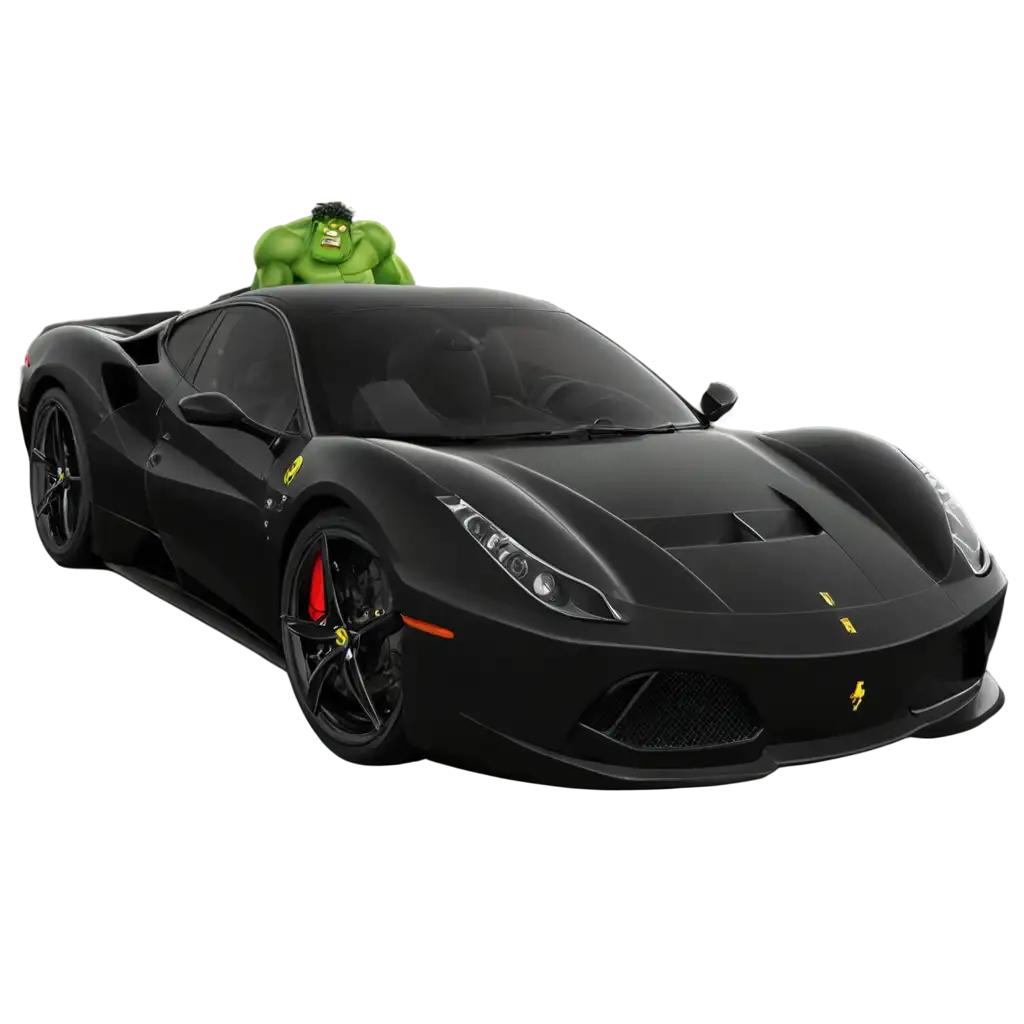 A black ferrari car or a cartoon hulk