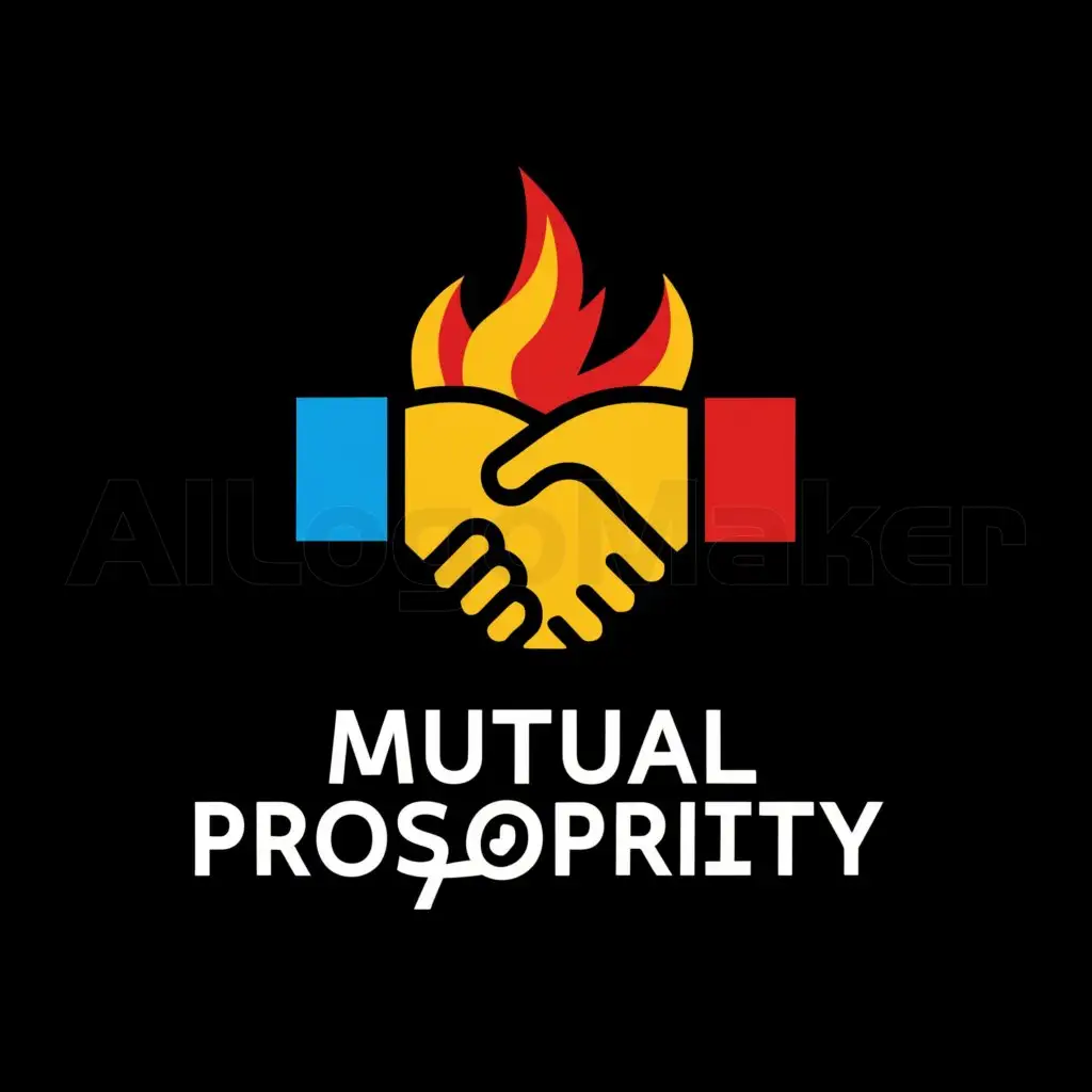 a logo design,with the text "Mutual prosperity", main symbol:Judo uniform Black belt shape handshake Background flame,complex,be used in fire protection equipment inspection industry,clear background