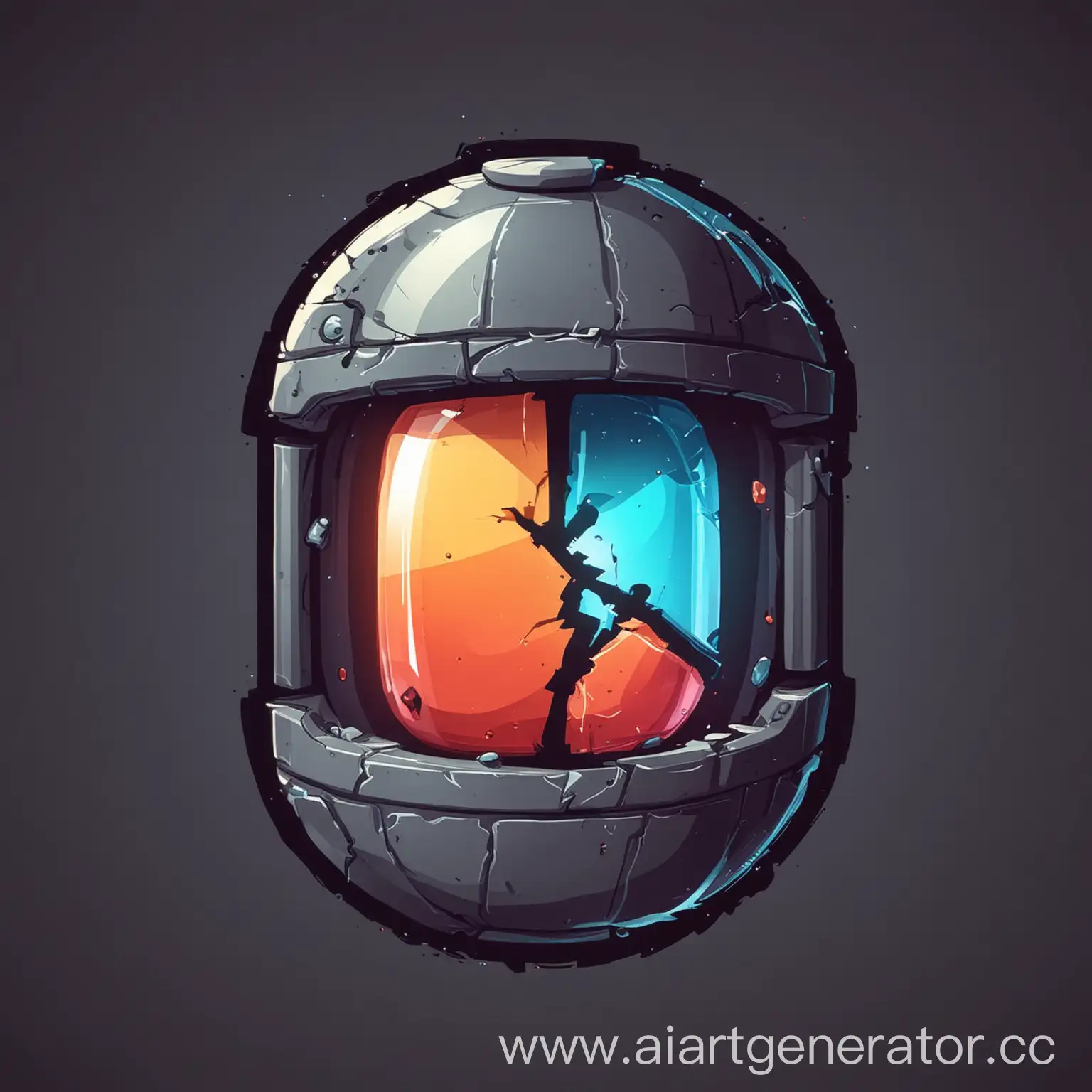 broken data capsule icon for 2d game, cartoon style,