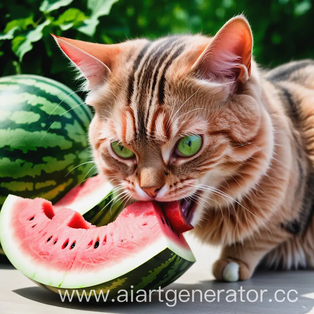 Adorable-Cat-Enjoying-Juicy-Watermelon-Snack