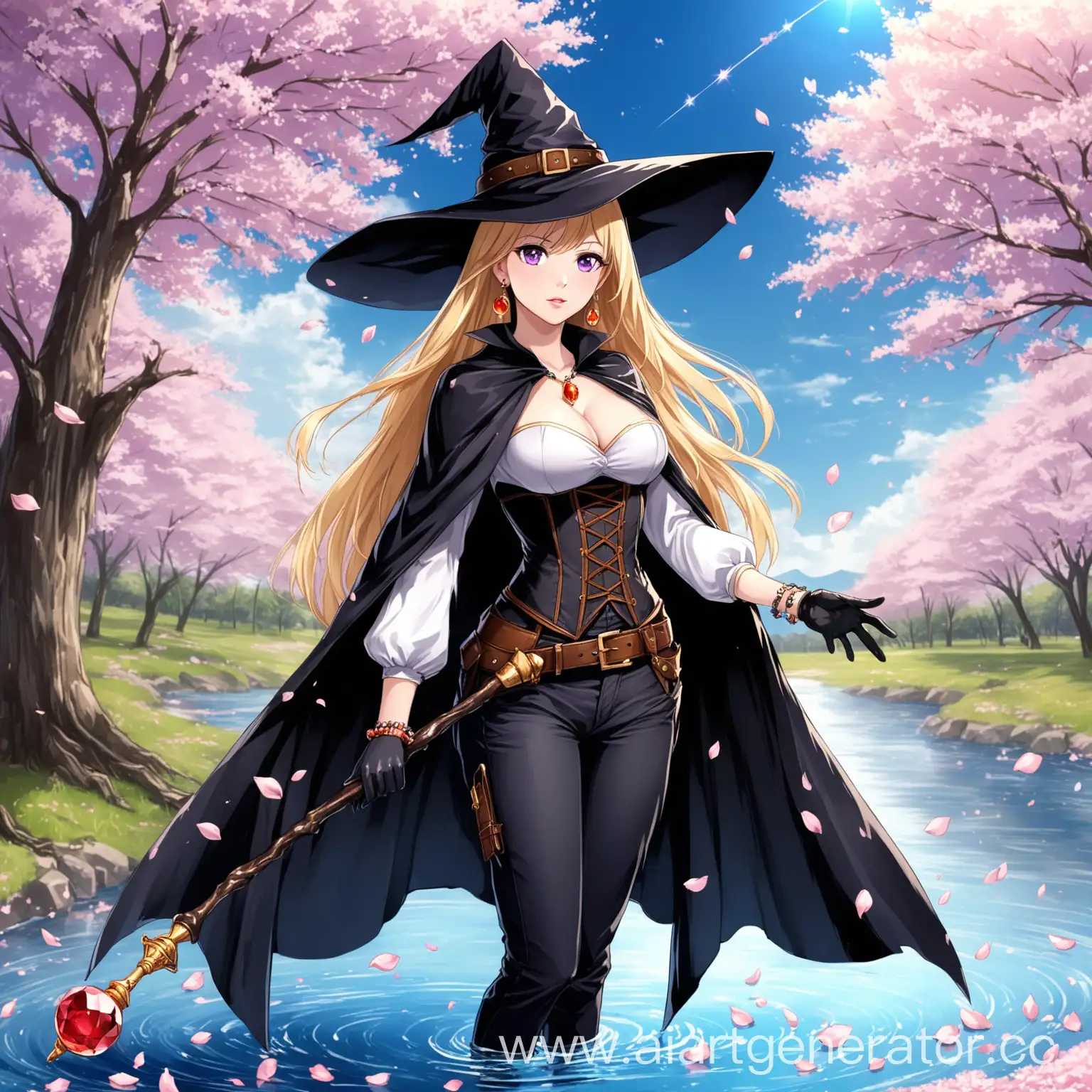 Witch-with-Staff-in-Cherry-Blossom-Garden