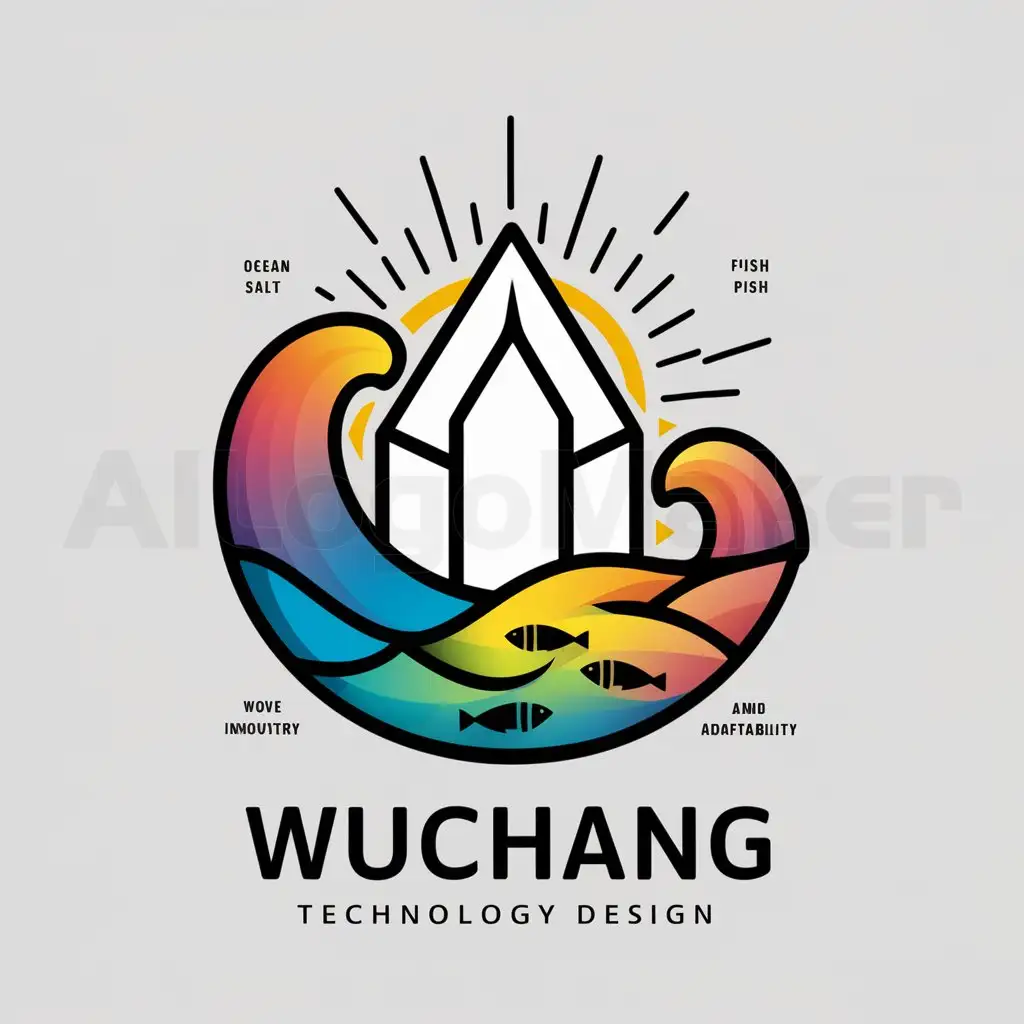 a logo design,with the text "wuchang", main symbol:white color's salt crystals as the theme, gradient colored ocean symbols, sunlight, bright colors,complex,be used in Technology industry,clear background