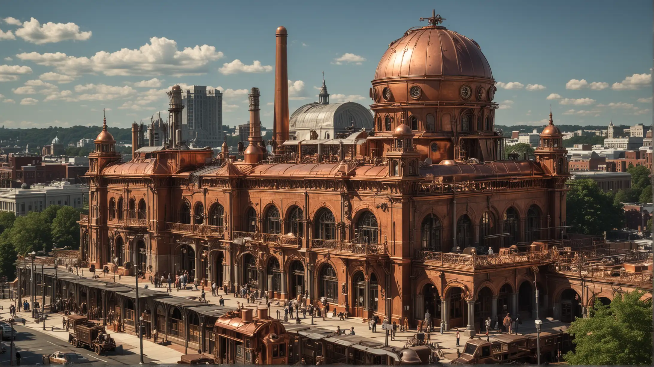 Steampunk Washington DC Copper Brass and Steel Cityscape Under a Hot Sunny Sky