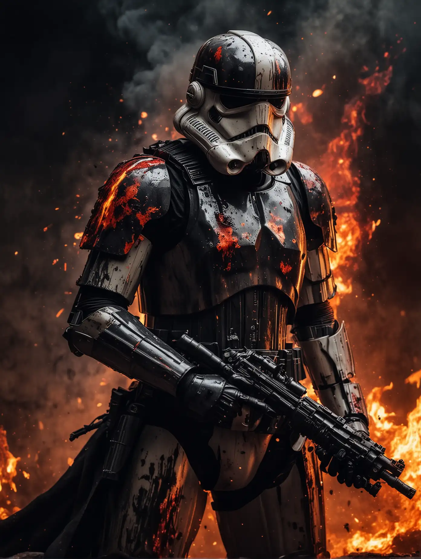 Imperial-Stormtrooper-in-Black-Armor-Amidst-Fire-and-Blood