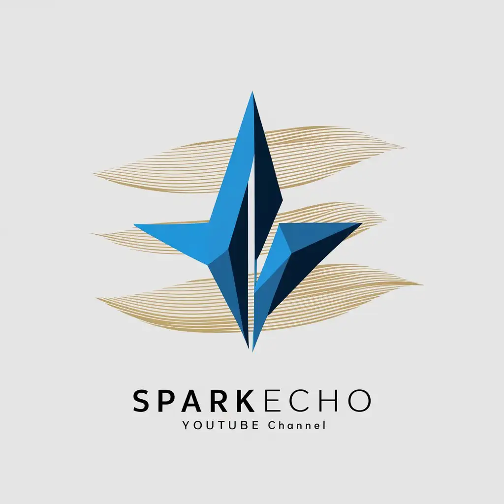 Generate an image of a logo for a YouTube channel named "SparkEcho". The logo should embody modern minimalism with clean lines and simple shapes. The central icon should feature a sleek, minimalist representation of a spark, rendered in a geometric style with sharp edges and clean contours. Surrounding the spark, subtle wave-like patterns should emanate outward, adding a touch of dynamism to the design. The colors of the logo should be predominantly blue and yellow, with the spark depicted in a vibrant electric blue tone and the waves in a complementary shade of golden yellow. The image should convey a sense of modernity, sophistication, and energy, reflecting the dynamic nature of the channel's content.