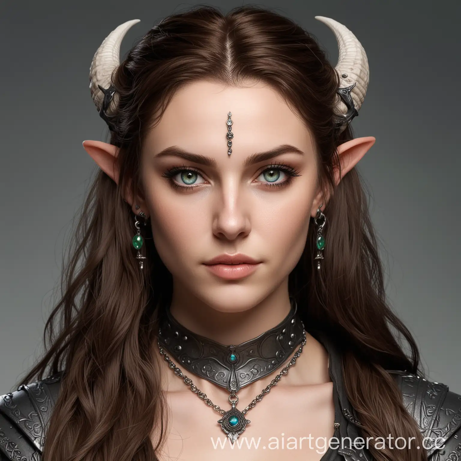 Panik is a 25-year-old female Tiefling cleric.

She has long brown hair and blue eyes.

She has smooth white skin.

Her height is 162 cm and she is thin.

She has a round, beautiful face.

She has 2 elaborately made piercings on her right eyebrow and 2 piercings on her left cheek.

She has green eyes.