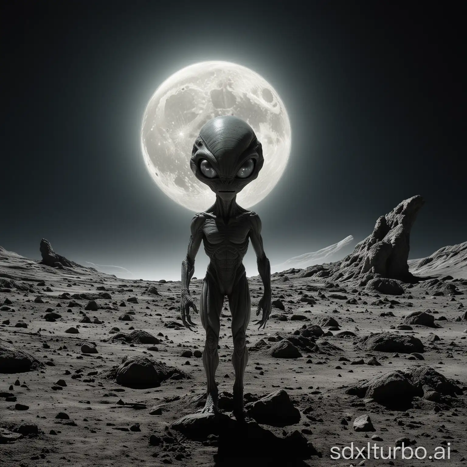 Alien-Exploring-the-Lunar-Surface-under-Earthlight