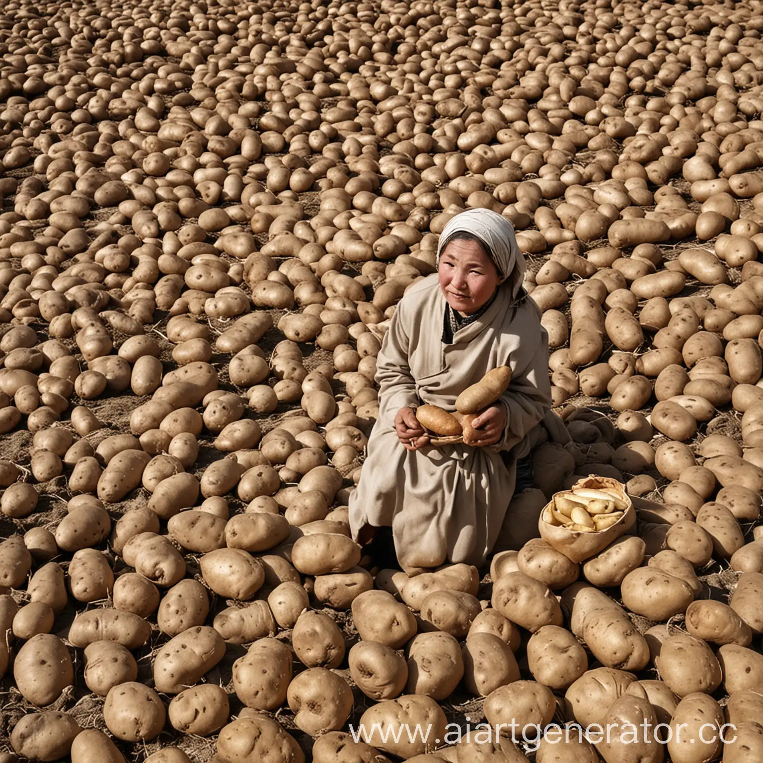 Kyrgyz-Collective-Farm-Harvesting-Bread-and-Potatoes-during-World-War-II