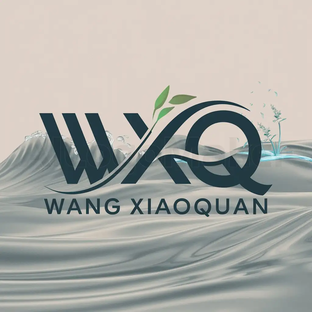 a logo design,with the text "Wang Xiaoquan", main symbol:WXQ, water, waves, spring,Moderate,clear background