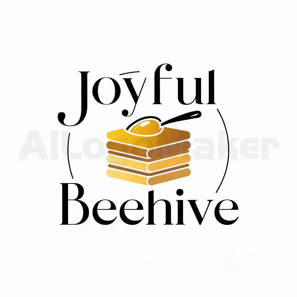 a logo design,with the text "Joyful beehive", main symbol:multi-layered honey cake with spoon of honey,Moderate,be used in eda industry,clear background