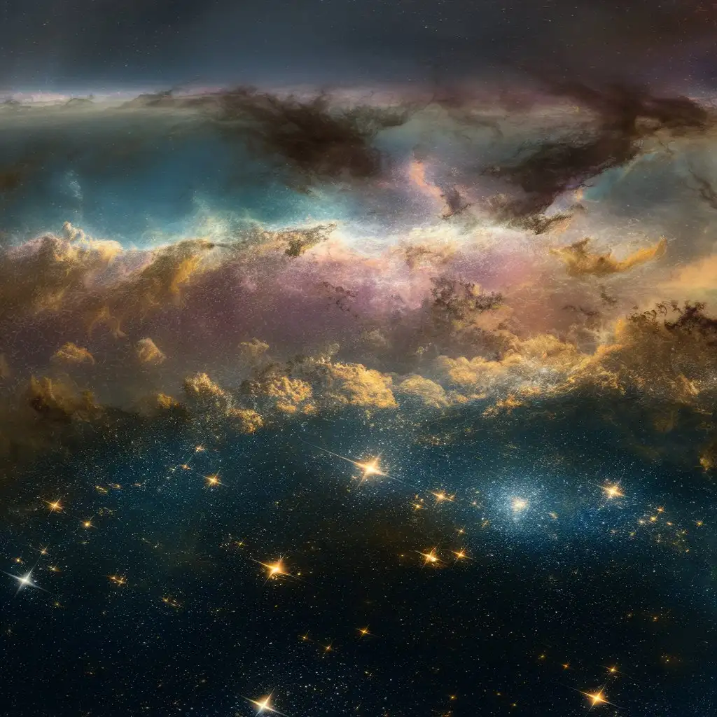 Realistically depicting a huge, marvelous universe with tons of stars and beautiful nebulae shining.