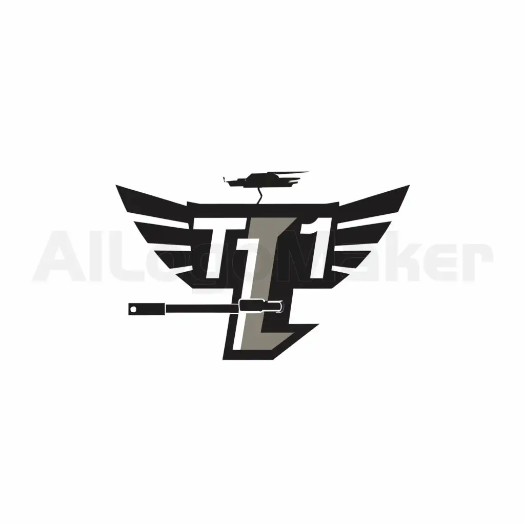 a logo design,with the text "T1", main symbol:Tank artillery flying wings,Moderate,be used in Automotive industry,clear background
