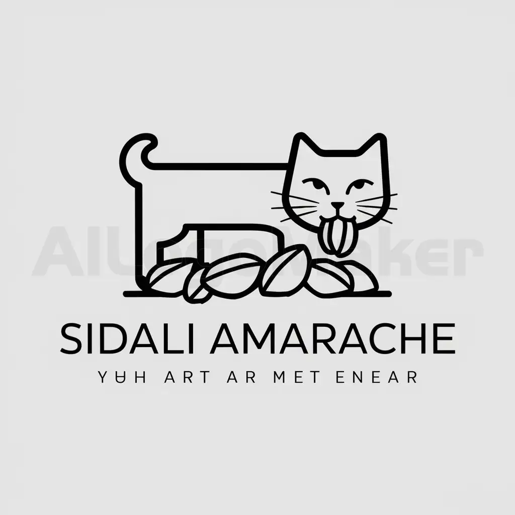 a logo design,with the text "Sidali Amarache", main symbol:a cat eating pistachios,Moderate,be used in art industry,clear background