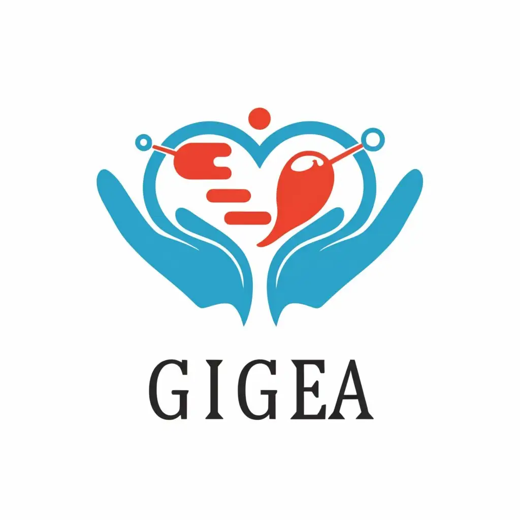 a logo design,with the text "Gigea", main symbol:Hands holding a heart,Moderate,be used in Medical Dental industry,clear background