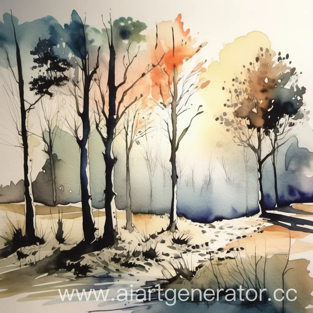 Stunning-WatercolorInk-Landscape-with-Trees