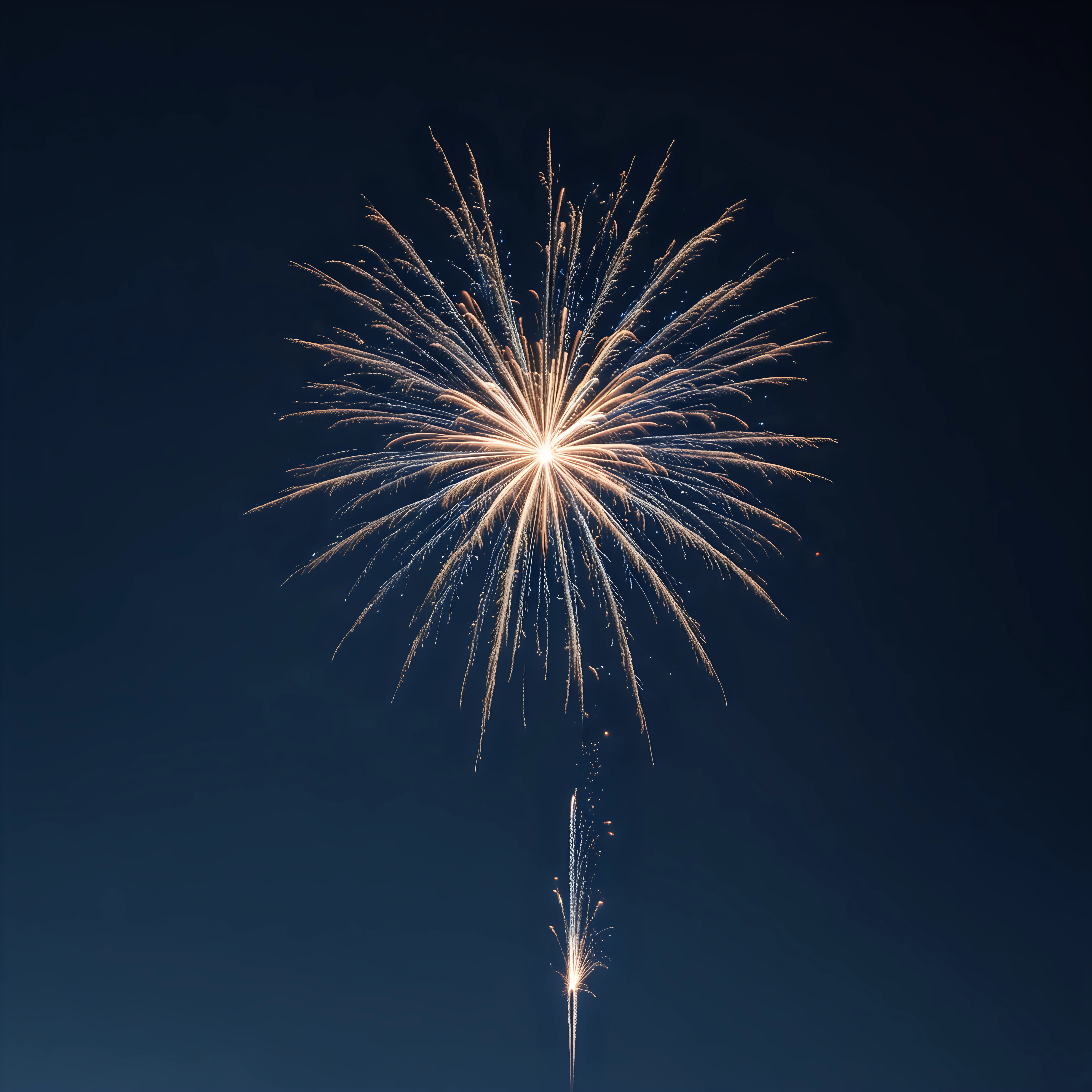 one small firework on a natural dark blue sky background with dimension to it and with no ground