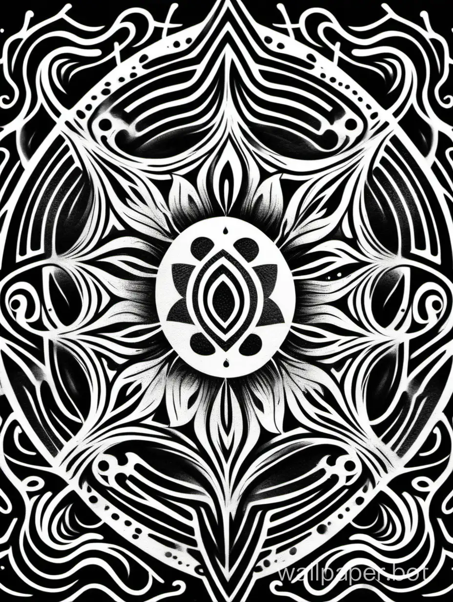 minimalistic,  blackwork mandala art, white hard brush, dark  masterpiece wave ornament, graffiti tattoo pattern, dripping paint, monochromatic space, organic, ornamental black square, large tentacles art, white background