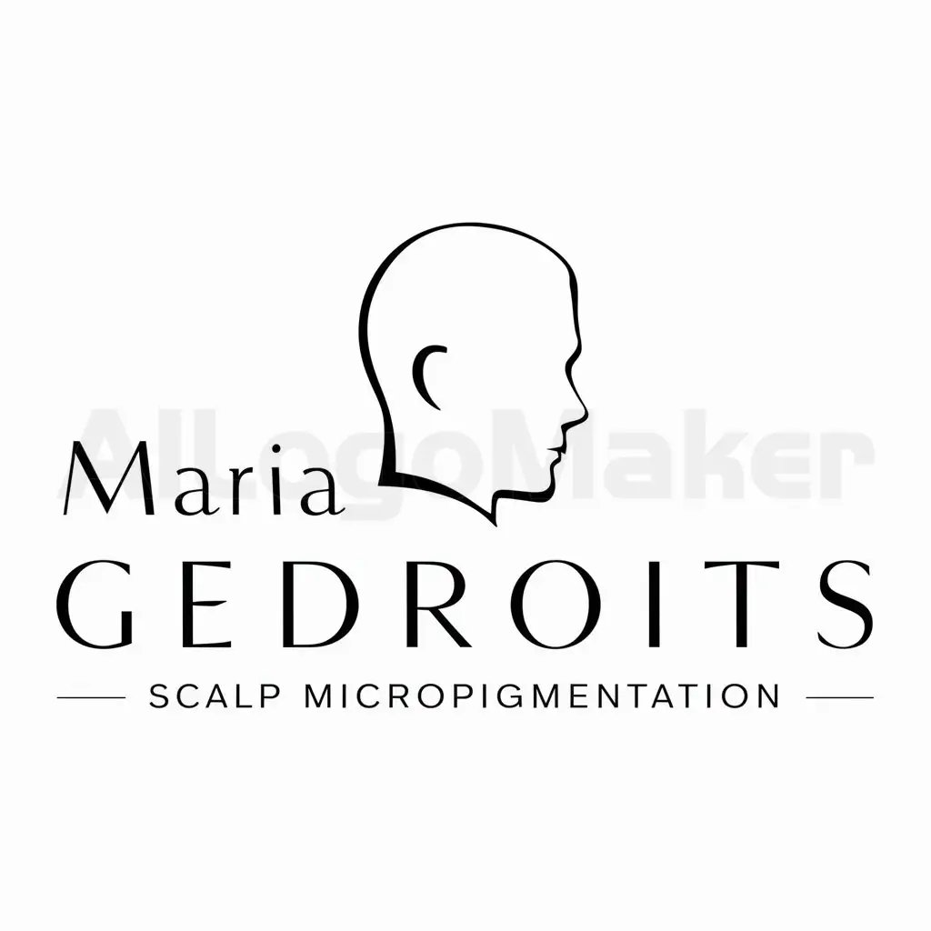 a logo design,with the text "Maria Gedroits scalp micropigmentation", main symbol:Silhouette of a man's head without hair,Minimalistic,be used in Beauty Spa industry,clear background