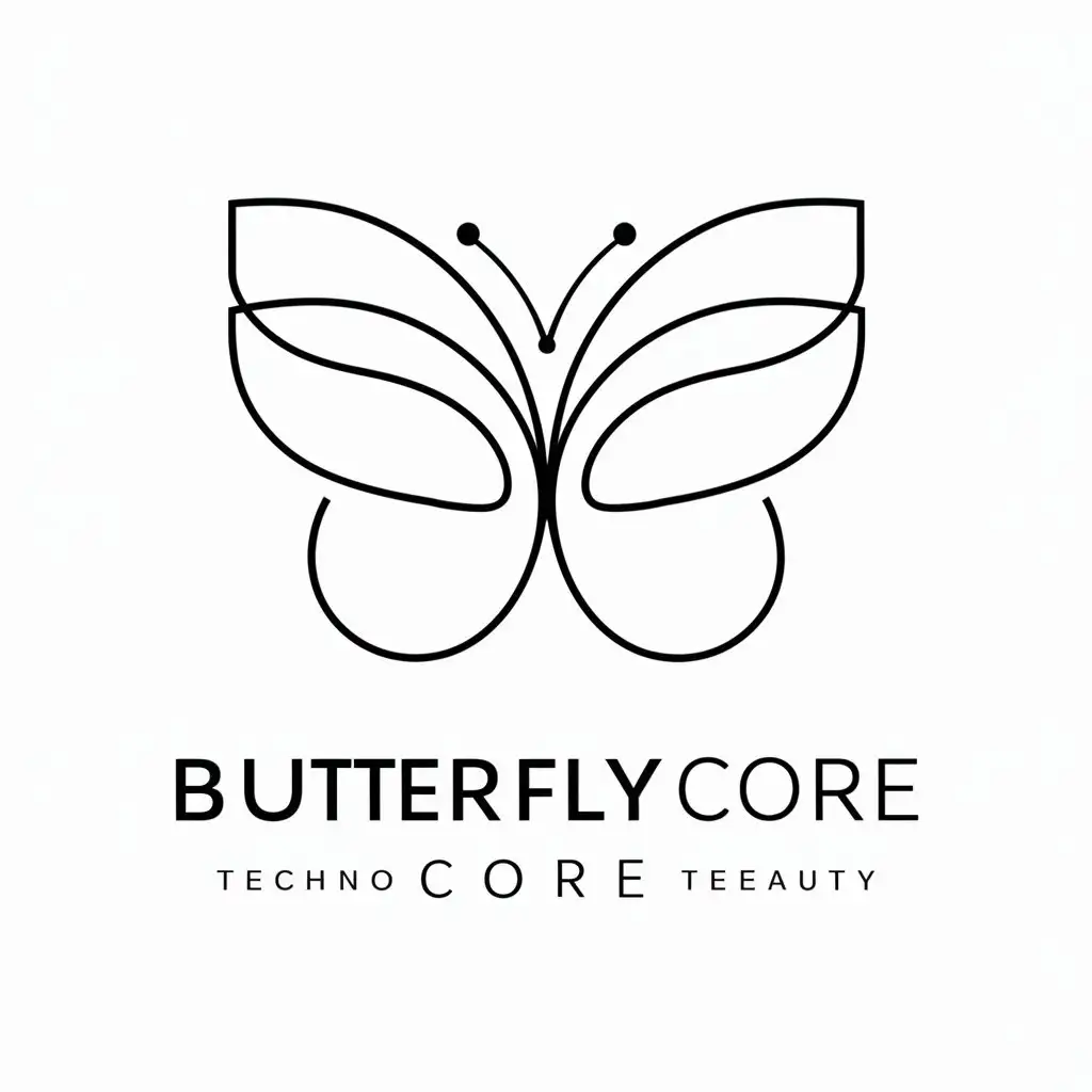 a logo design,with the text "butterfly core", main symbol:sketch an abstract butterfly with the most simple lines,Moderate,be used in Technology industry,clear background