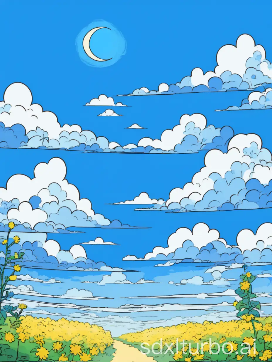 Cartoon-Blue-Sky-with-No-Appearing-Dog-Pixelated-Illustration