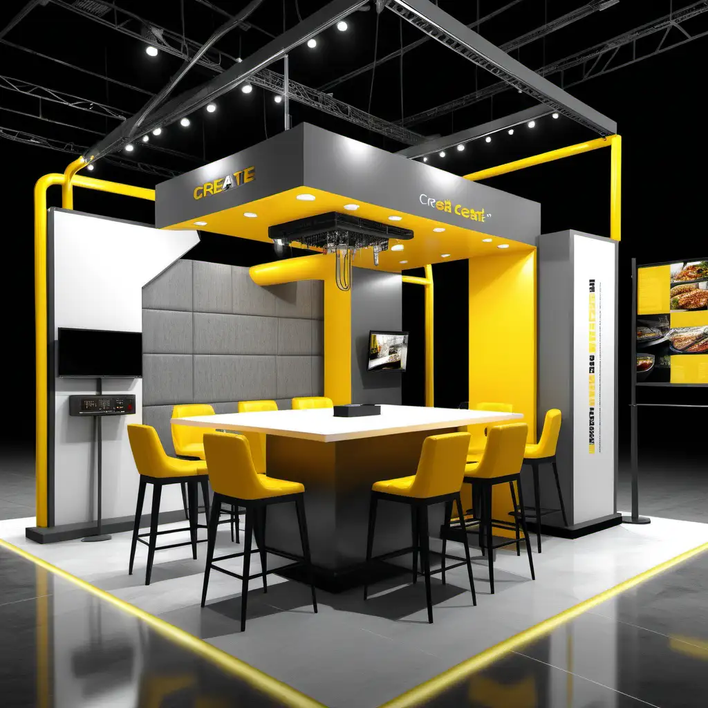 Industrial-Restaurant-Equipment-Exhibition-Booth-with-Industrial-Hood-Chair-and-Table