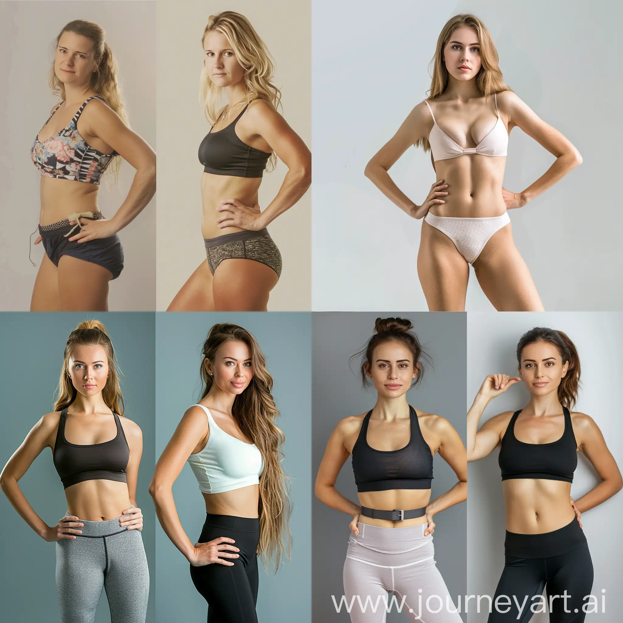 create an image of a Woman posing before and after weight loss Diet and healthy nutrition Fitness results