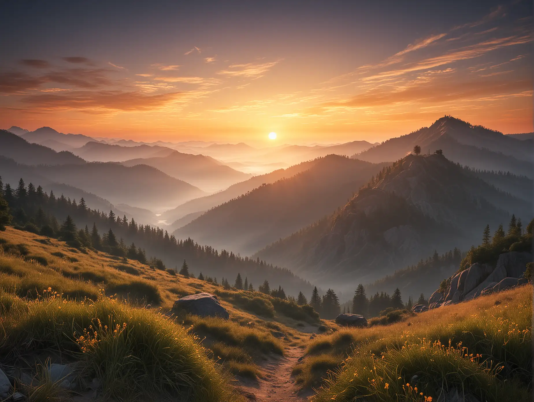 Tranquil Sunrise over Majestic Mountains
