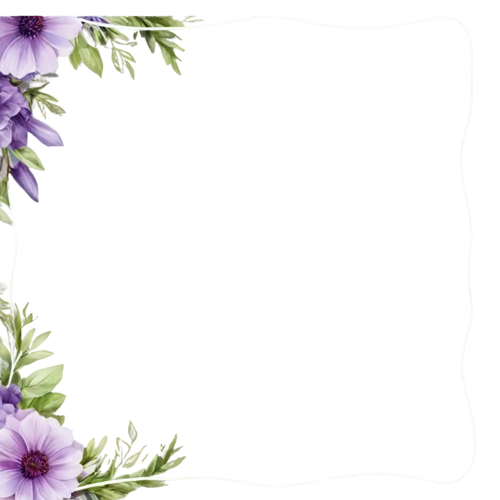 create journal cover page, A4 format, with flowers on the corner and purple soft color
