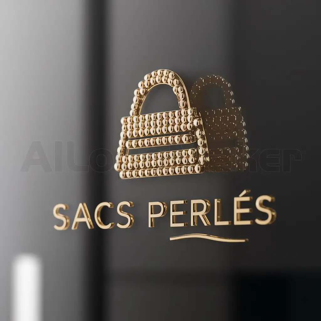 a logo design,with the text 'Sacs perlés', main symbol:handbags beaded, glamour, high fashion, elegance and status uses the colors gold white and black,Minimalistic,clear background
