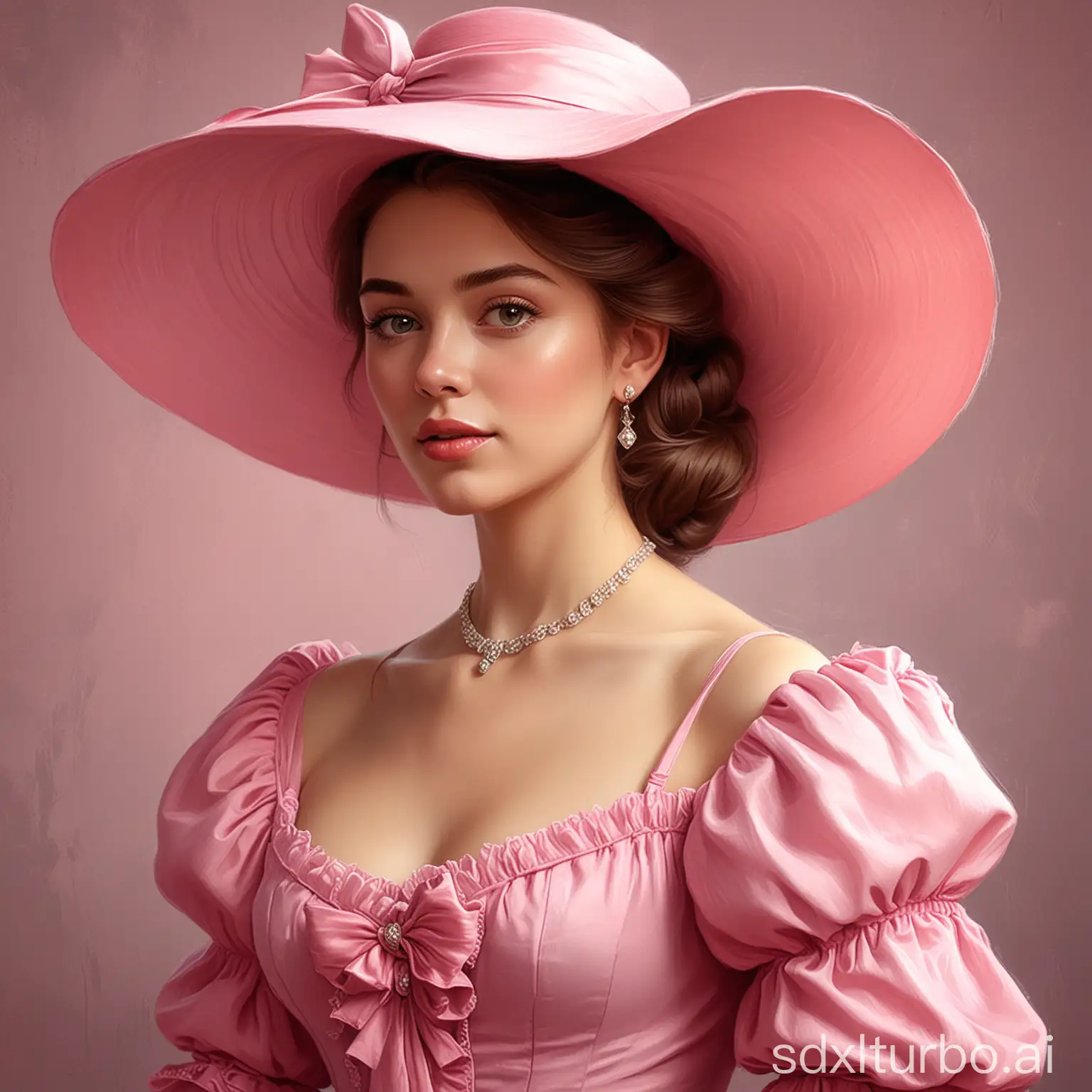 Elegant-Victorian-Lady-in-Pink-Hat-and-Dress-Beautiful-Digital-Illustration