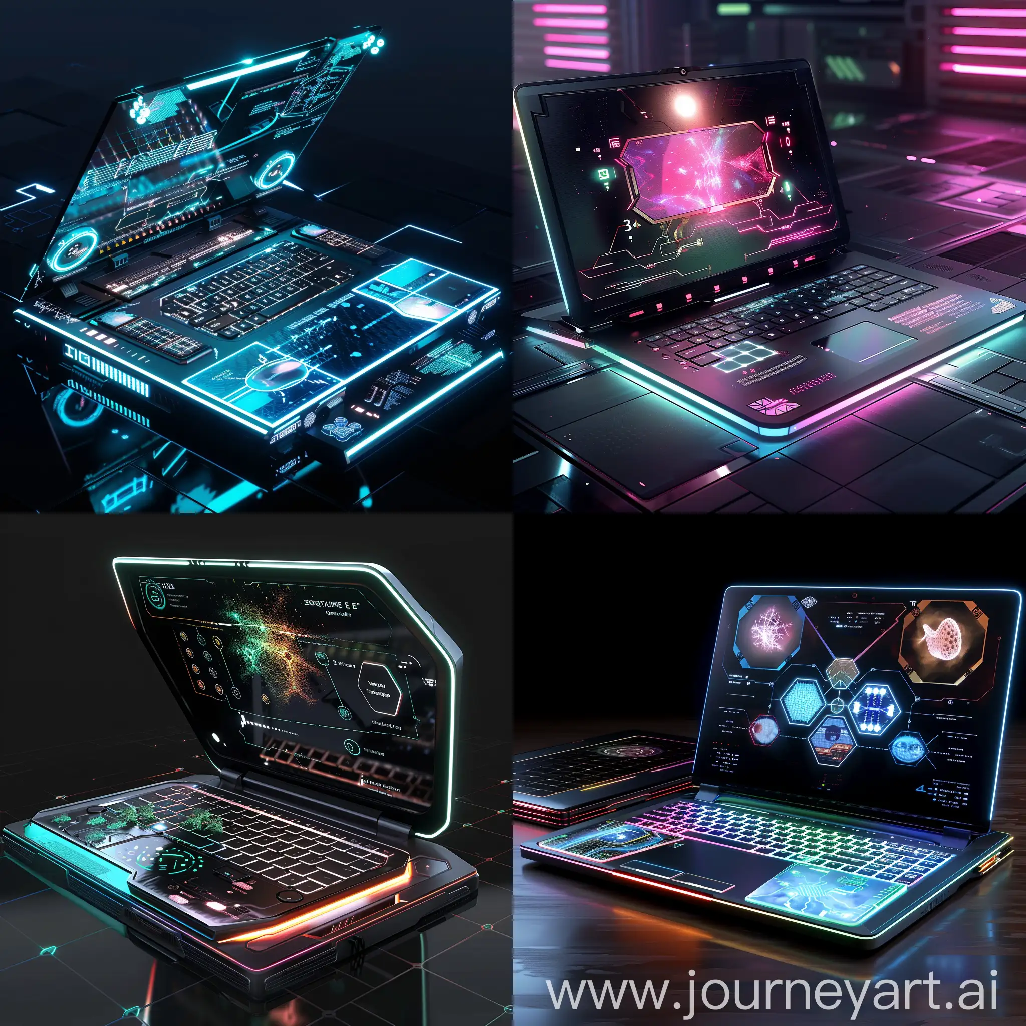 Futuristic laptop, in futuristic style, Quantum Processor, Graphene-based Cooling System, Neural Network Accelerator, 3D Stacked Memory, Optical Computing Interfaces, Biometric Authentication Processor, Solid-State Batteries, Nanotube-based Display Technology, DNA Data Storage, Self-repairing Components, Flexible Display, Holographic Projection, Solar Panel Lid, Dynamic E-Ink Keyboard, Biometric Touchpad, Augmented Reality Cameras, Modular Expansion Ports, Gesture Control Sensors, Active Noise Cancellation Microphones, Wireless Charging Dock, Dynamic RGB LED Backlighting, Ambient Light Sensors, Interactive Light Bar, Biometric Indicator Lights, Illuminated Touchpad, Lighting Effects Synchronization, Health Monitoring LEDs, Adaptive Color Temperature Control, Wireless Charging Status Lights, Immersive Illumination Zones, Dynamic LED Accent Lighting, Interactive Notification Lights, Light-Up Logo, Illuminated Ports, Glow-in-the-Dark Elements, Reflective Light Diffusers, Wireless Charging Indicator Lights, Reactive Touch Sensors, Emissive Hinges, Light-Up Bezels, unreal engine 5 --stylize 1000
