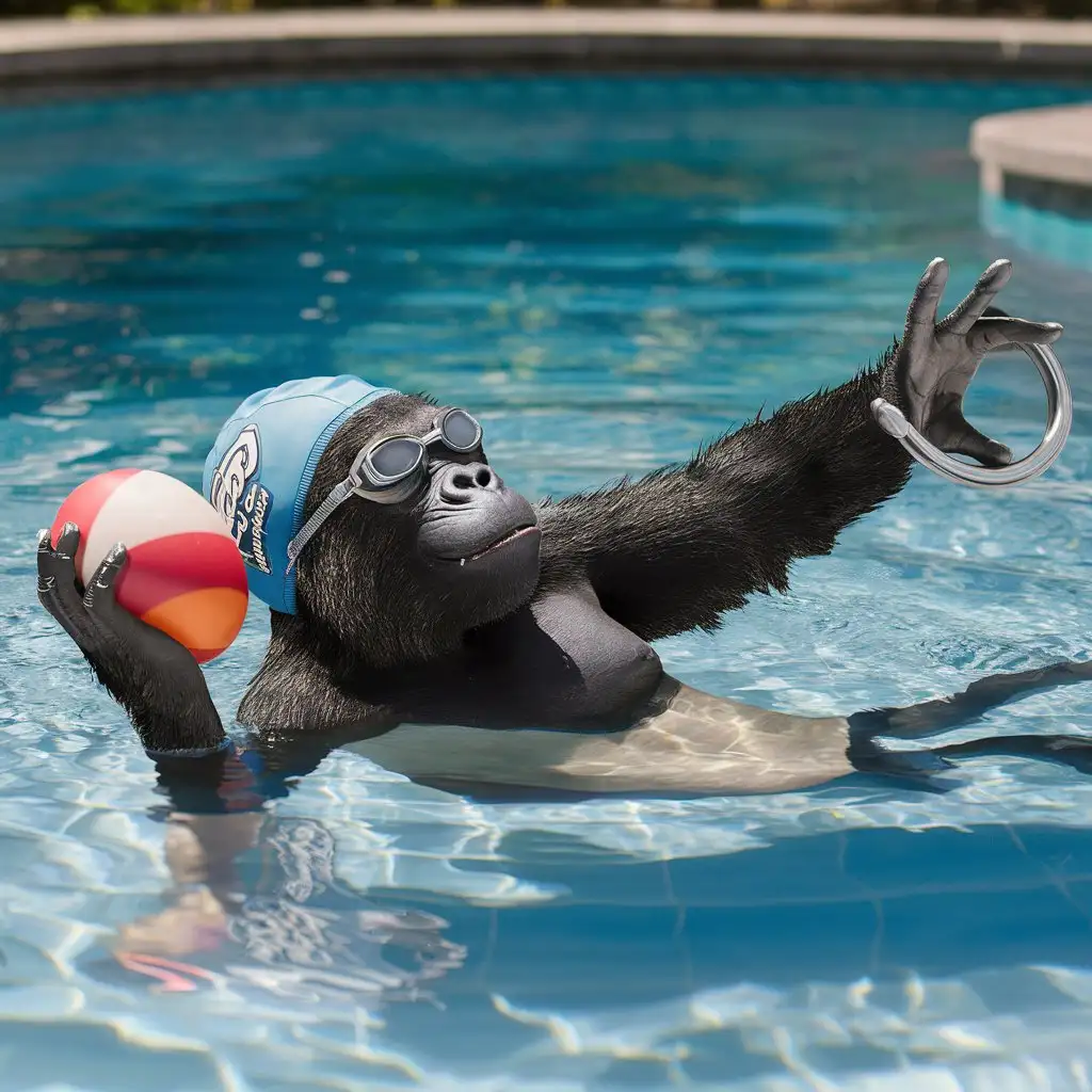 Gorilla Enjoying Poolside Relaxation