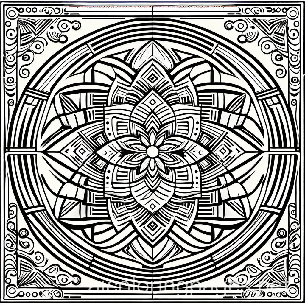 Mantra pattern, Coloring Page, black and white, line art, white background, Simplicity, Ample White Space. The background of the coloring page is plain white to make it easy for young children to color within the lines. The outlines of all the subjects are easy to distinguish, making it simple for kids to color without too much difficulty