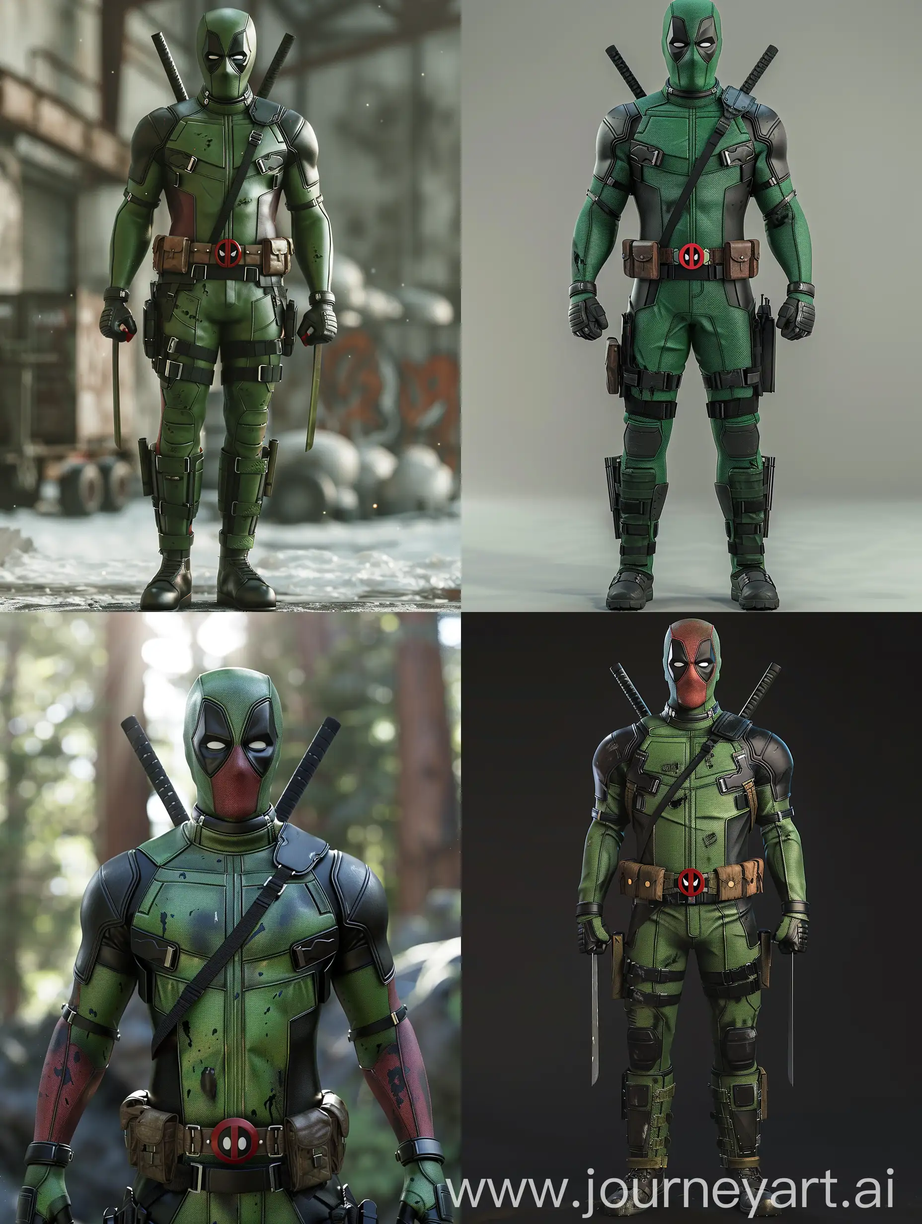 Superhero-Costume-Inspired-by-Deadpool-Green-and-Black-Photorealistic-Design