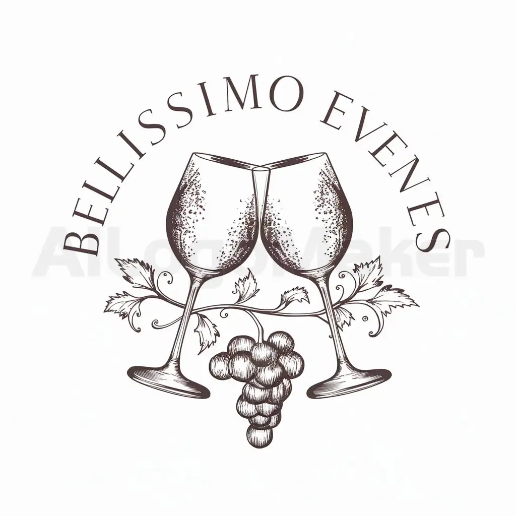 a logo design,with the text "Bellissimo events", main symbol:wine glasses,complex,be used in Events industry,clear background