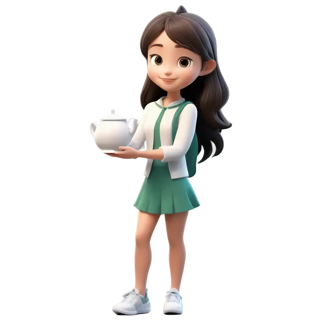 Cute girl tea cartoon 4d