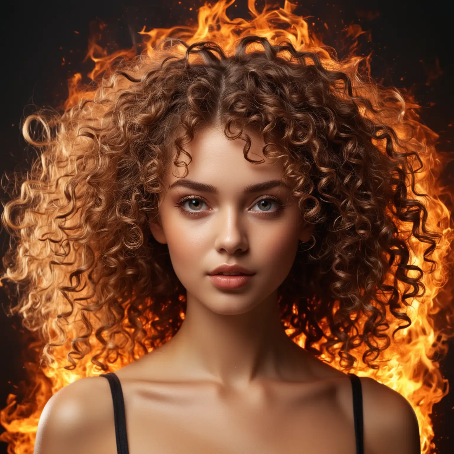 современная очень красивая девушка с кудрявыми волосами из энергии огня