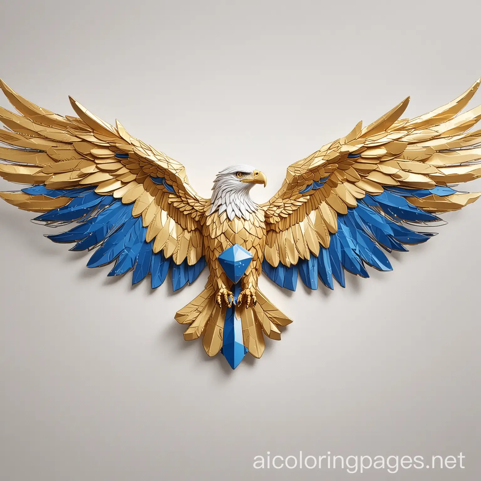 The image shows a logo consisting of an eagle designed in a geometric style with gold and blue colors, soaring with its wings spread. Below the eagle is the text "SPARKSWAY ADS" written in a clear font, with "SPARK" in gold and "SWAY ADS" in blue.Detailed description of the logo:1. **Eagle:**   - Geometric, polygonal design.   - Main colors: gold and blue.   - Detailed depiction of wings and tail, with wings spread as if in flight.   2. **Text:**   - **SPARKSWAY ADS**   - "SPARK" in gold.   - "SWAY ADS" in blue.   - The font used is simple and clear.To create a similar image using AI, you can use this description to set the inputs for the AI to generate a new image that includes the same basic elements and details., Coloring Page, black and white, line art, white background, Simplicity, Ample White Space. The background of the coloring page is plain white to make it easy for young children to color within the lines. The outlines of all the subjects are easy to distinguish, making it simple for kids to color without too much difficulty