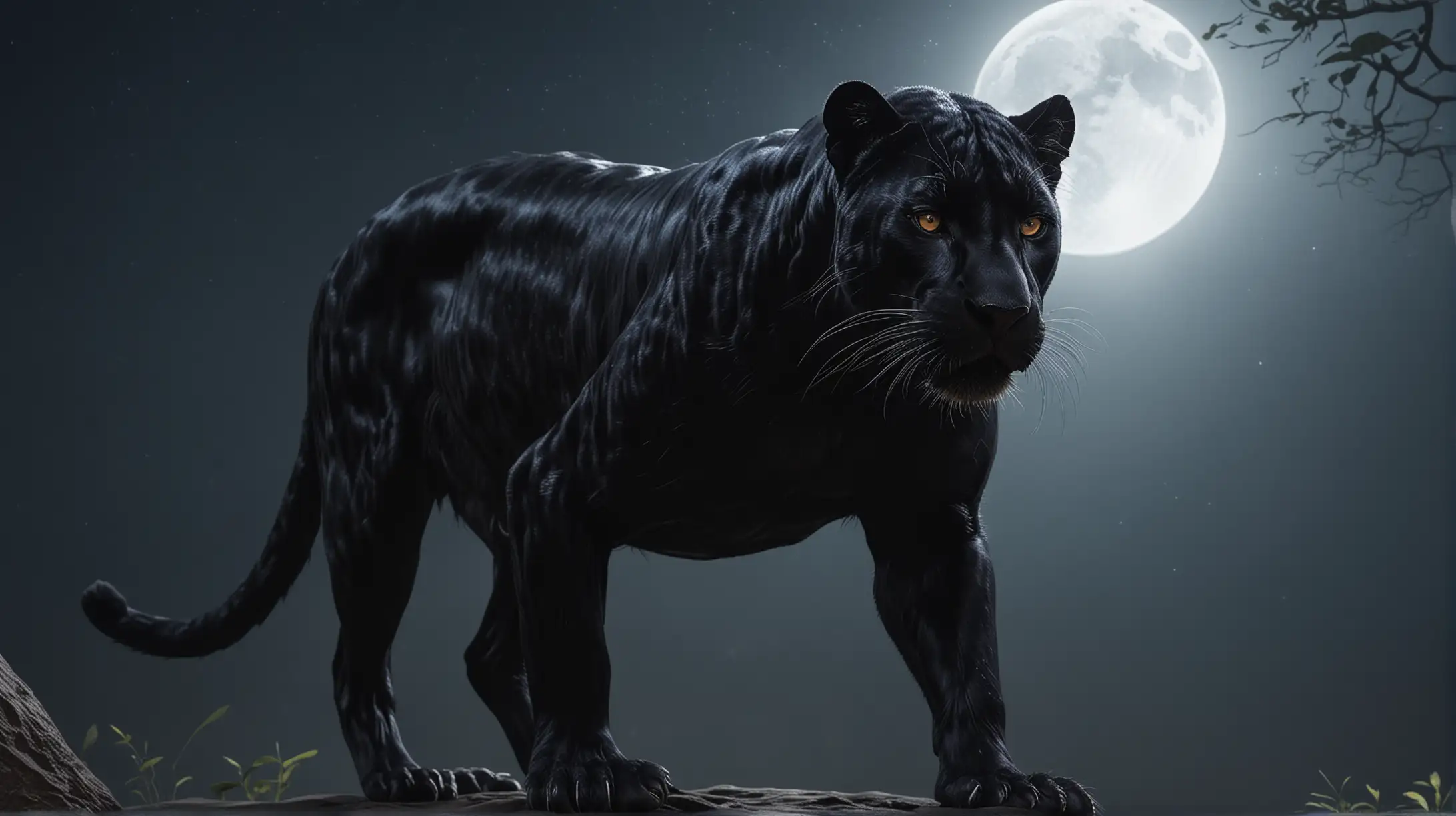 Fantasy Black Panther Under Moonlight in 8K Ultra HD