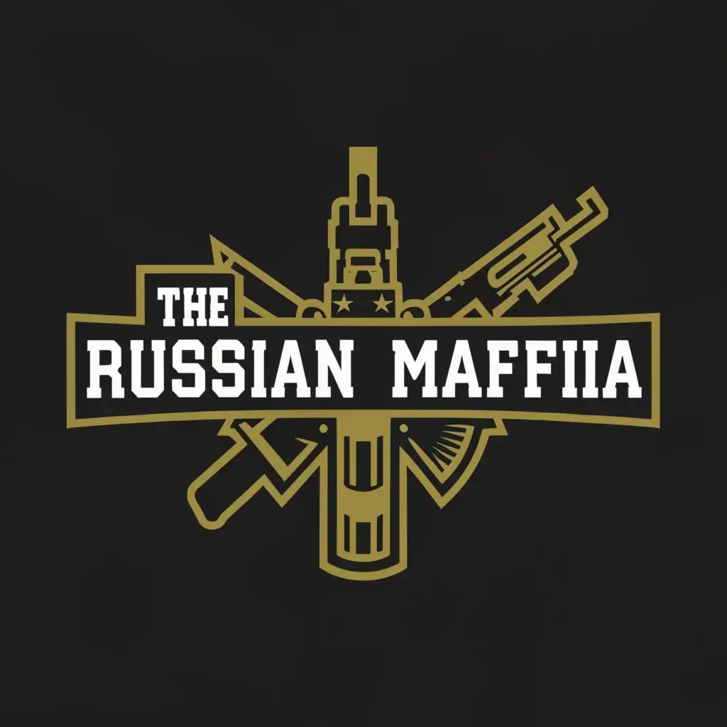 a logo design,with the text "The Russian Mafia", main symbol:Kalashnikov,Moderate,be used in Construction industry,clear background