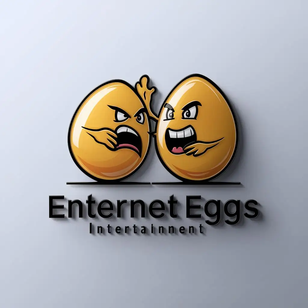 a logo design,with the text "Egg Egg Theatre", main symbol:two eggs/cartoon/warm/funny/bizarre/3D/couple/high quality/angry/yolk/shell/colorful/friendship/happy/fun,Minimalistic,be used in Internet industry,clear background