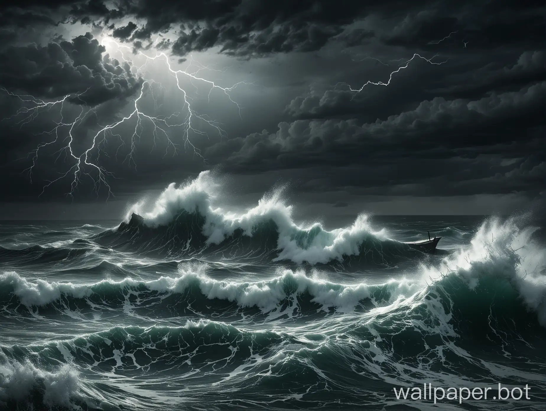 Dramatic-Storm-Over-Ocean-Captivating-Wallpaper-of-Lightning-and-Churning-Waves
