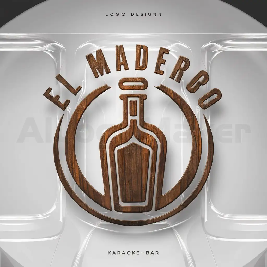 a logo design,with the text "El Madero", main symbol:Copa o botella de licor/ wood,complex,be used in Karaoke-Bar industry,clear background